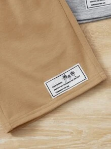 SHEIN Toddler Boys 3pcs Slogan Patched Detail Bow Front Shorts - Khaki - View 4