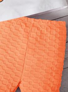 SHEIN 嬰兒熊和字母圖案T恤和短褲 - 橘色 - 查看 3