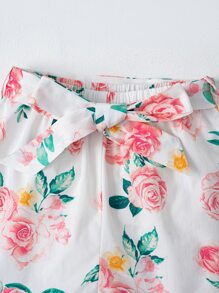 SHEIN 嬰兒泡泡袖上衣和印花附腰帶短褲