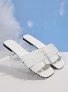 女式簡約拖鞋優雅夏季平底涼鞋 - 白色 - 查看 1