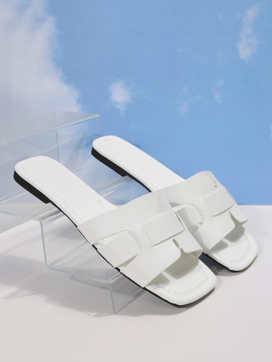 女式簡約拖鞋優雅夏季平底涼鞋 - 白色 - 查看 1