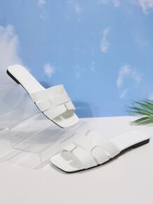 女式簡約拖鞋優雅夏季平底涼鞋 - 白色 - 查看 3