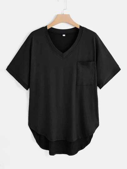 SHEIN LUNE Hög Låg Ficka Enkel Enkel Plus Size T-shirt