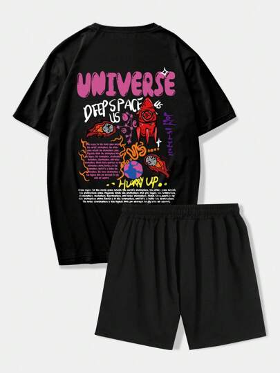 Street Life Men Rocket Slogan Graphic Tee & Shorts