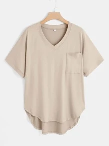 SHEIN LUNE Plus Dip Hem Pocket Tee - Apricot - View 1