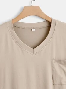 SHEIN LUNE Plus Dip Hem Pocket Tee - Apricot - View 3