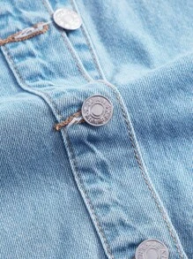 SHEIN Frenchy 翻蓋口袋泡泡袖腰帶牛仔洋裝 - 淺色水洗藍 - 查看 3