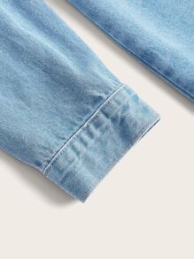 SHEIN Frenchy 翻蓋口袋泡泡袖腰帶牛仔洋裝 - 淺色水洗藍 - 查看 4