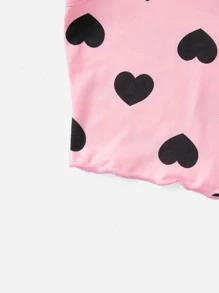 Muchica Heart Print Lettuce Trim Crop Tank Top - Baby Pink - View 4