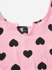 Muchica Heart Print Lettuce Trim Crop Tank Top - Baby Pink - View 5