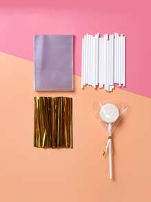 100 قطعة أكياس حلوى الشامبو و100 قطعة عصا و100 قطعة رابط لف، أكياس بلاستيكية بسيطة لتغليف الحلوى والشوكولاتة مناسبة للخبز والمدرسة ولوازم الأطعمة والصناديق الغذائية مناسبة للحلوى والشوكولاتة والبسكويت وغيرها