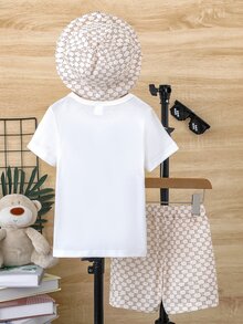 SHEIN 小男童卡通圖案T恤和短褲