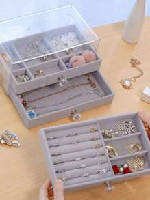 1pc PS Jewelry Storage Box, Multi-grid Grey Jewelry Organizer Storage Case For Home - Grey - View 2