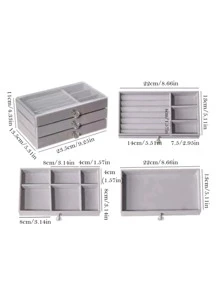 1pc PS Jewelry Storage Box, Multi-grid Grey Jewelry Organizer Storage Case For Home - Grey - View 3