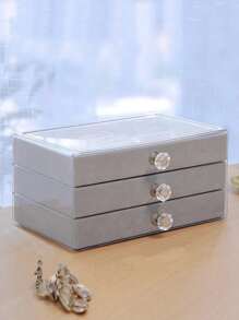 1pc PS Jewelry Storage Box, Multi-grid Grey Jewelry Organizer Storage Case For Home - Grey - View 4