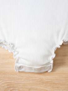 SHEIN Bodysuits Em bé Nút Xù nhỏ Gân đan màu trơn - trắng - Xem 4