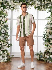 Manfinity Hombres Camisa con estampado de rayas con botón delantero - Multicolor - Ver 6