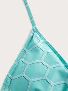 Plus Size Fish Scales Print Halter Triangle Bikini Set With Beach Skirt Summer Beach - Green - View 5