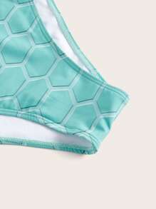 Plus Size Fish Scales Print Halter Triangle Bikini Set With Beach Skirt Summer Beach - Green - View 6