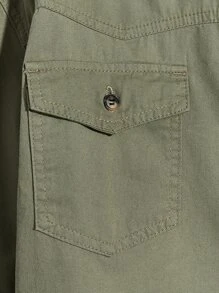 Manfinity VCAY Men Flap Pocket Button Front Denim Shirt Without Tee - Army Green - View 4