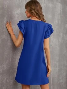 SHEIN Privé 多層荷葉邊直筒連衣裙 - 藍色 - 查看 2