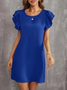 SHEIN Privé 多層荷葉邊直筒連衣裙 - 藍色 - 查看 3