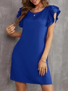 SHEIN Privé 多層荷葉邊直筒連衣裙 - 藍色 - 查看 4