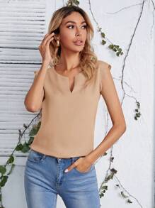 SHEIN Clasi 西裝領貝殼邊上衣 - 卡其色 - 查看 1