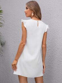 SHEIN Privé Vestido de yugo de malla jacquard de sisa con fruncido - Blanco - Ver 2