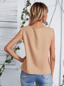 SHEIN Clasi 西裝領貝殼邊上衣 - 卡其色 - 查看 2