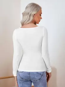 SHEIN Essnce Press Button Half Placket Form Fitted Tee