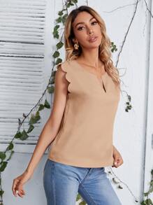 SHEIN Clasi 西裝領貝殼邊上衣 - 卡其色 - 查看 3