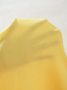 SHEIN VCAY Plus Solid Puff Sleeve Tie Neck Blouse - Yellow - View 6