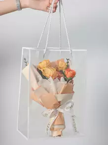 1pc Plastic Gift Bag, Modern Clear Gift Packaging Bag For Party - White - View 1
