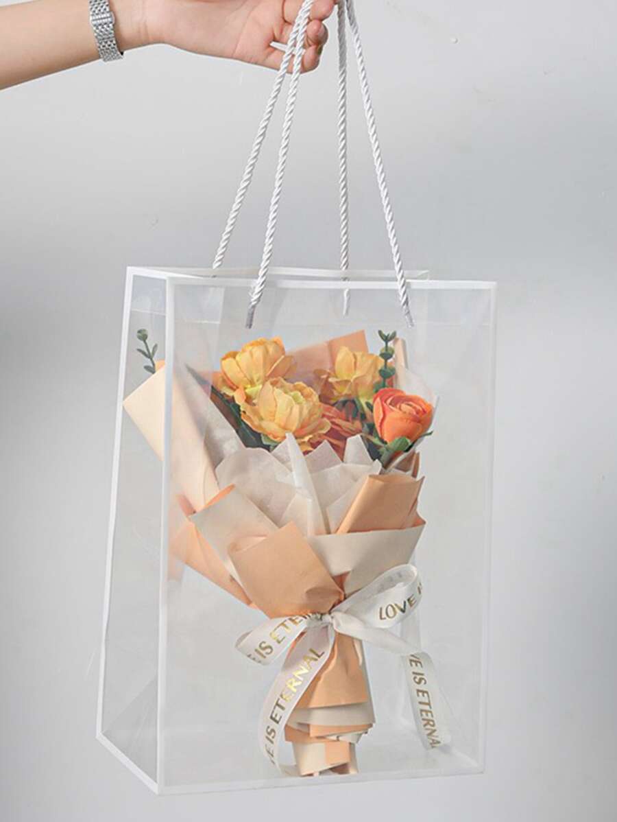 1pc Plastic Gift Bag, Modern Clear Gift Packaging Bag For Party - White - View 1
