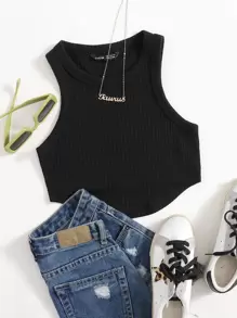 SHEIN EZwear Asymmetrical Hem Tank Top - Black - View 1