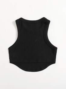 SHEIN EZwear Asymmetrical Hem Tank Top - Black - View 2