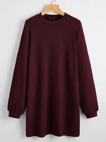 SHEIN LUNE Vestido tejido unicolor de hombros caídos - Granate - Ver 1