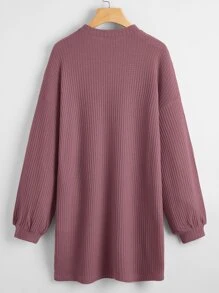 SHEIN LUNE Drop Shoulder Solid Waffle Knit Dress - Maroon - View 2