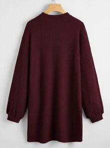 SHEIN LUNE Vestido tejido unicolor de hombros caídos - Granate - Ver 2