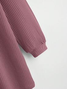 SHEIN LUNE Drop Shoulder Solid Waffle Knit Dress - Maroon - View 3