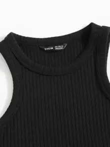 SHEIN EZwear Asymmetrical Hem Tank Top - Black - View 6