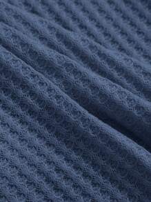 Muchica Lettuce Edge Button Front Waffle Knit Top - Dusty Blue - View 3