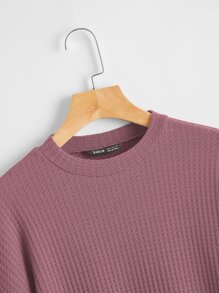 SHEIN LUNE Drop Shoulder Solid Waffle Knit Dress - Maroon - View 5