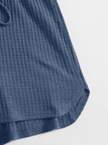 SHEIN EZwear 華夫格針織短版吊帶上衣和結飾腰短褲套裝 - 霧霾藍 - 查看 5