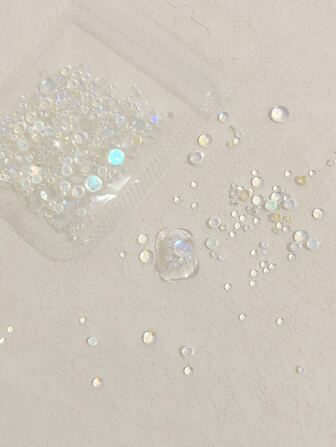 1 bolsa de cristal mixto de mocha y transparente, mitad redondo y cuentas de sirena, decoración de arte de uñas, dijes de uñas, gemas de uñas, suministros de uñas