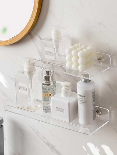 Estante de almacenamiento de baño de PMMA de 1 pieza, pieza de almacenamiento de estantería transparente minimalista sin perforaciones para lavandería de baño