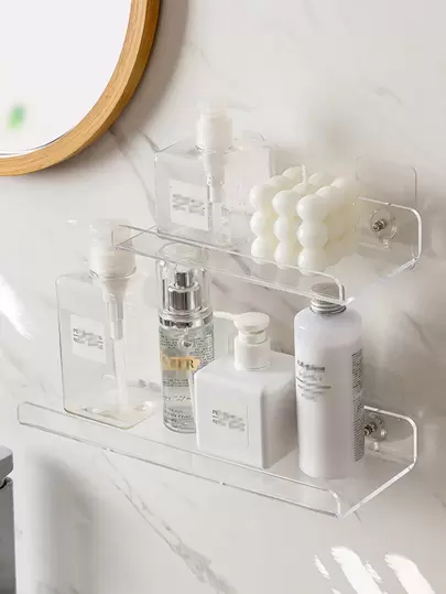 1 pieza Estantería de almacenamiento de baño de PMMA, unidad de almacenamiento minimalista y transparente sin perforación para accesorios de baño y lavandería