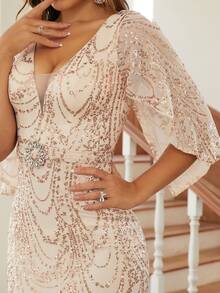 Missord Split Thigh Sequin Formal Dress - Apricot - View 7