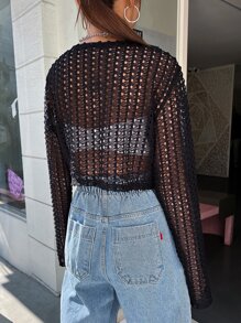 DAZY Hollow Out Crop Jacket Without Tank Top - Black - View 2